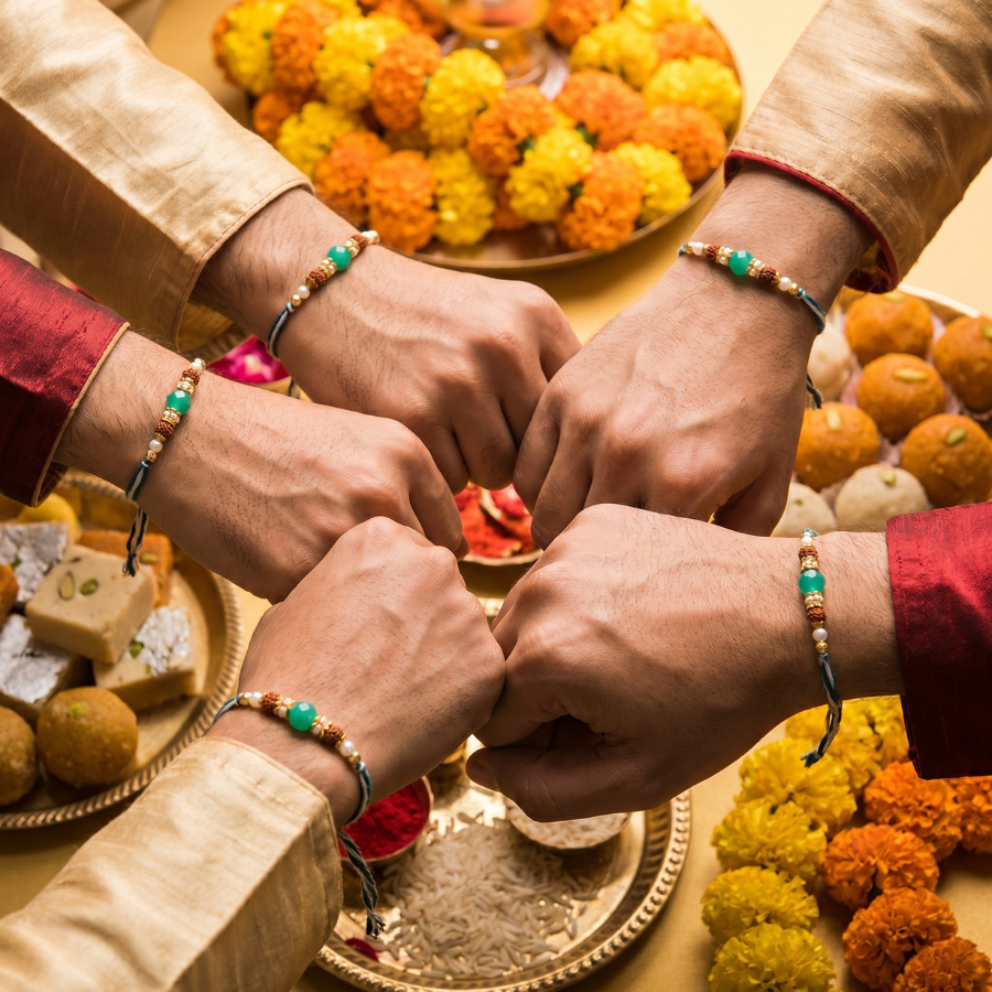 Emerald Rudraksha Rakhi Combo (Set of 5)