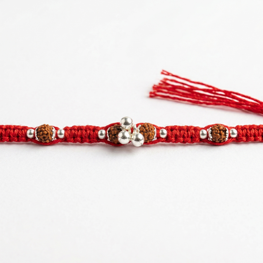 Rudraksha Silver Flower Rakhi