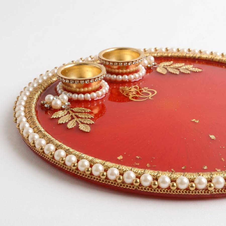 Crimson Pearl Ganesha Resin Thali