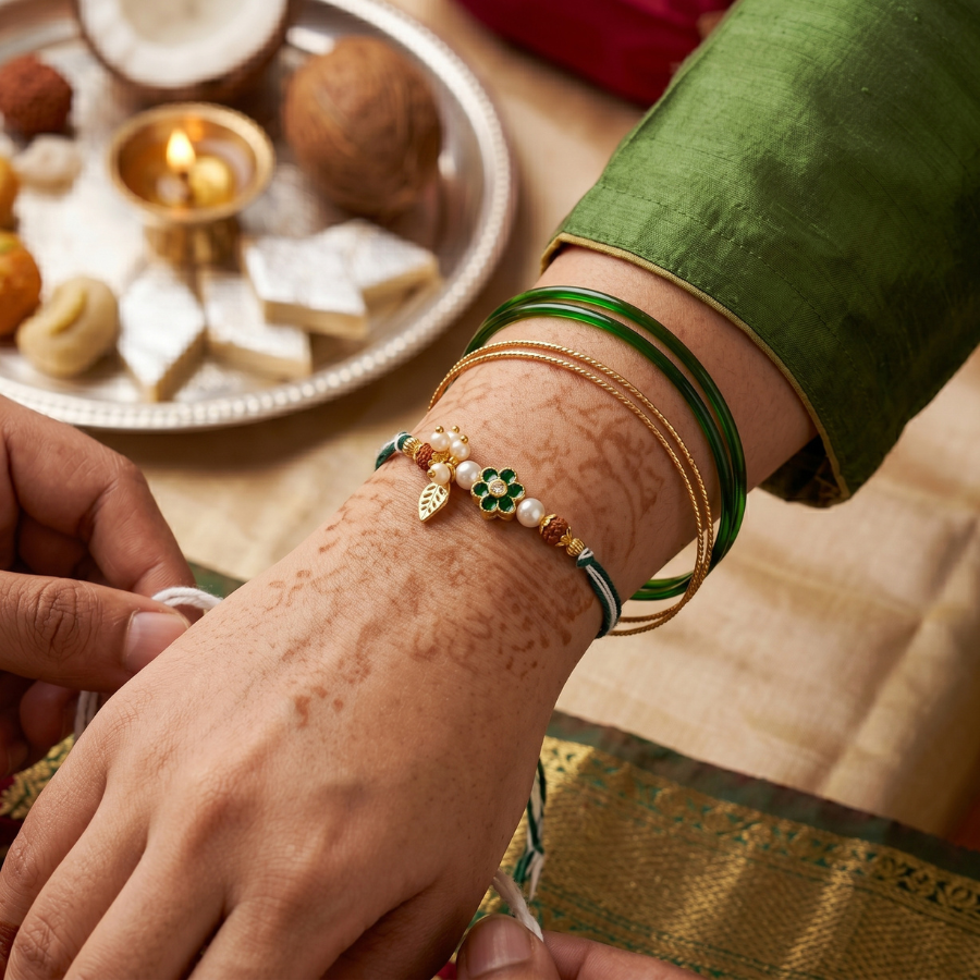 Emerald Garden Charm Rakhi