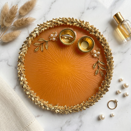 Sunset Amber Leaf Resin Pooja Thali