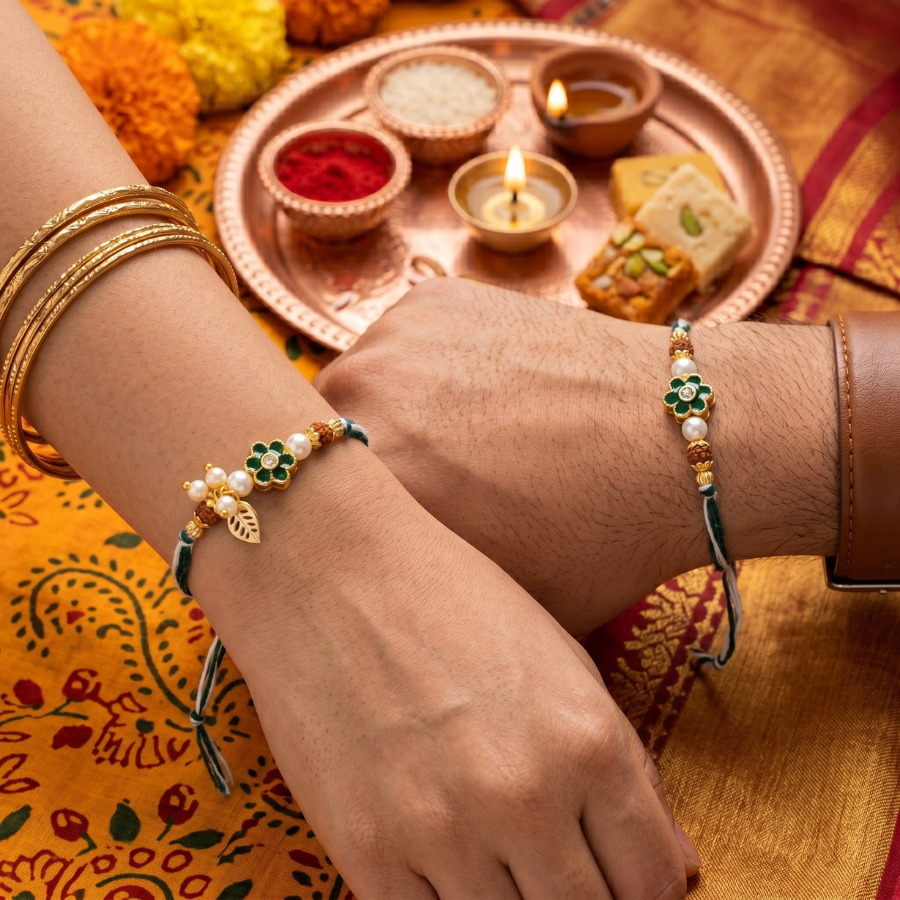 Emerald Blossom Rakhi Combo Set of 2