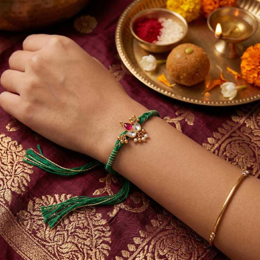 Green Kundan Pearl Rakhi