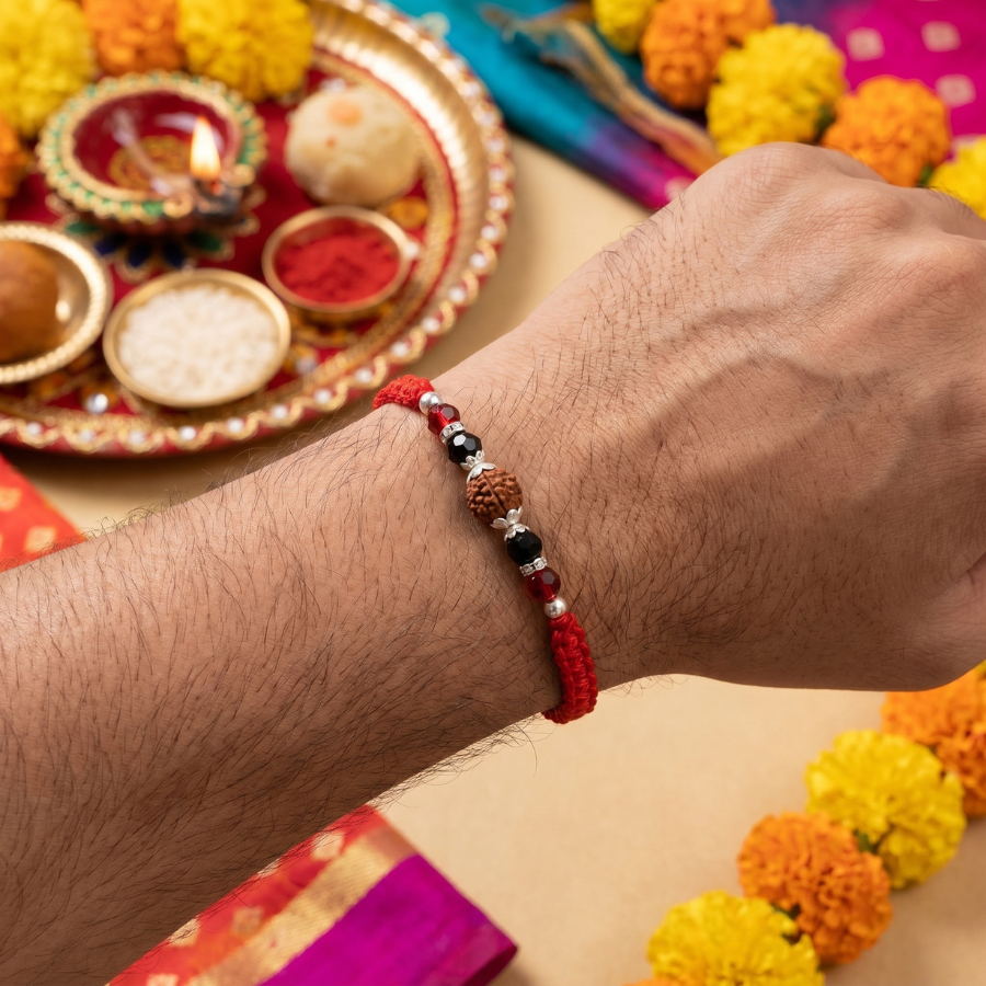 Crimson Crystal Rudraksha Rakhi