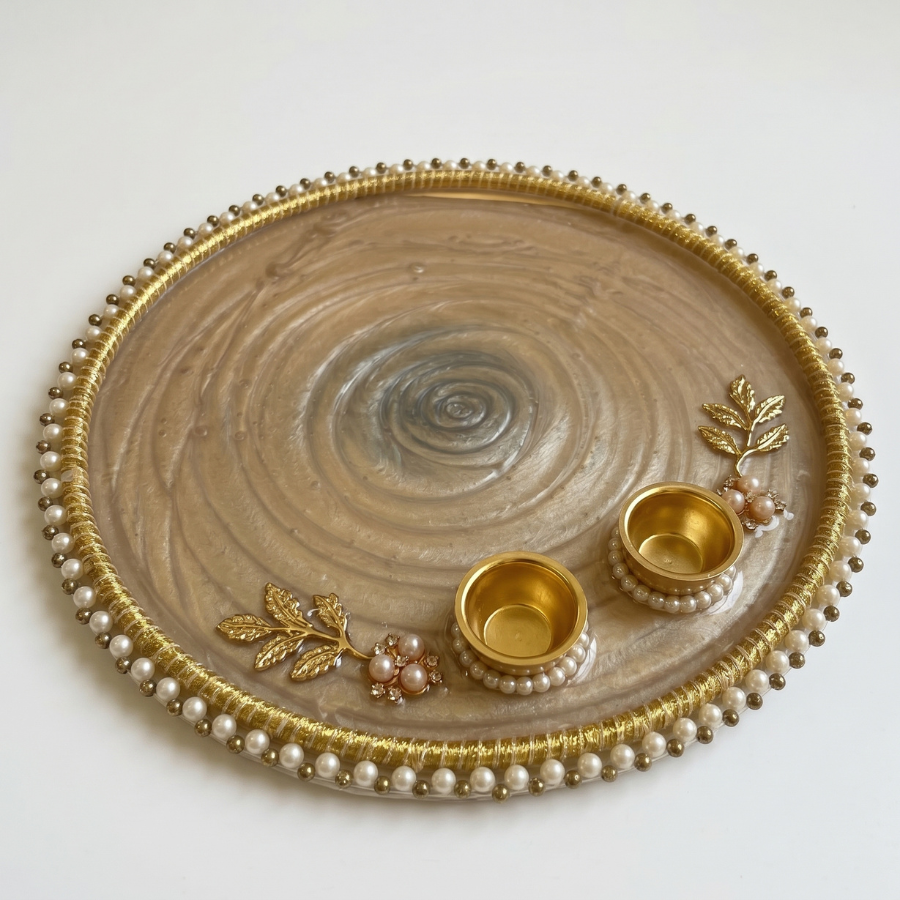 Champagne Swirl Resin Pooja Thali
