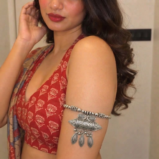 Mor Dholki Black Dori Oxidised Necklace/ Arm Bracelet