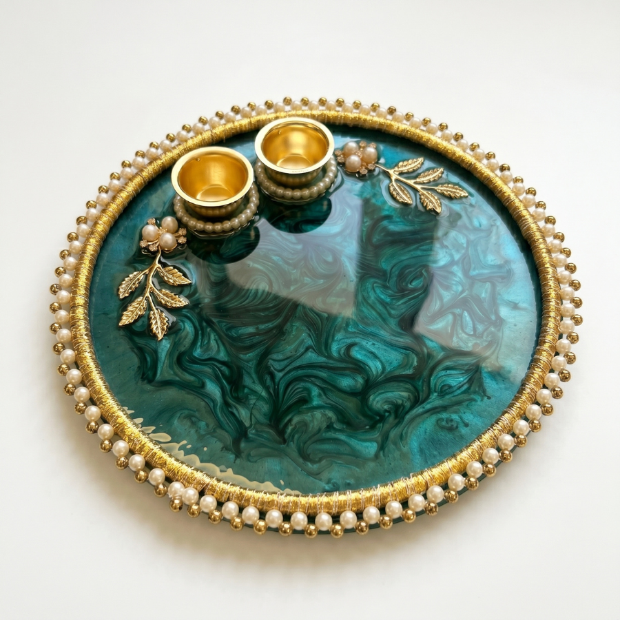 Emerald Marble Resin Pooja Thali