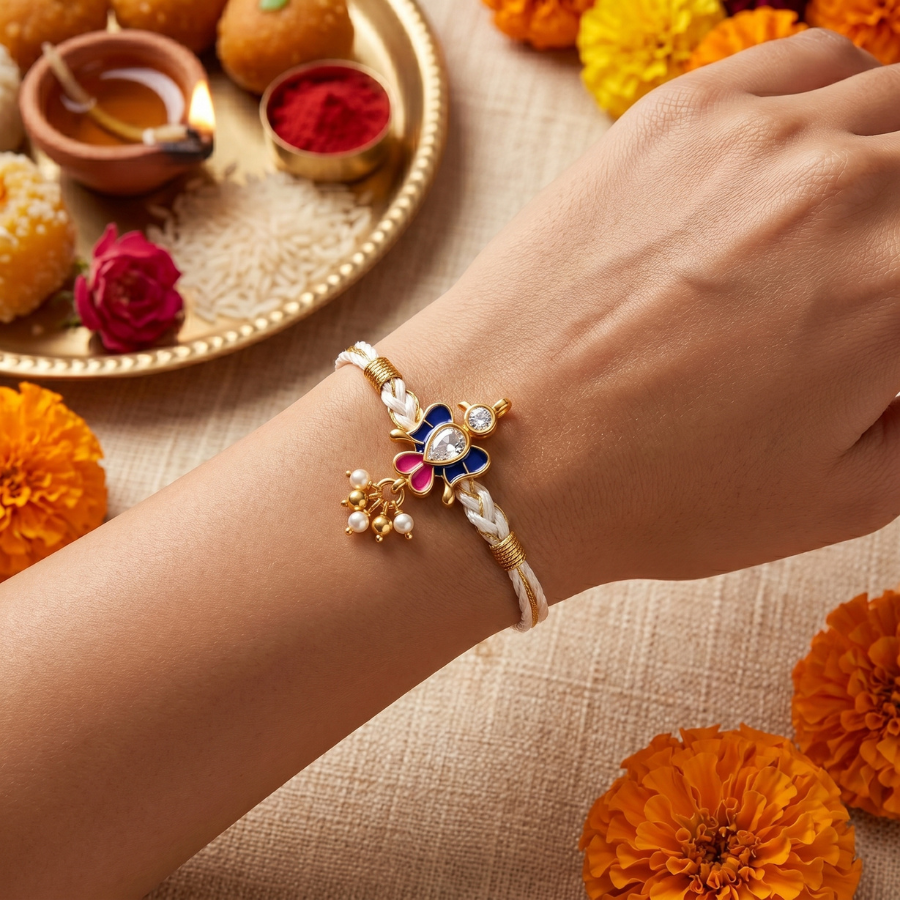Crystal Butterfly Pearl Rakhi