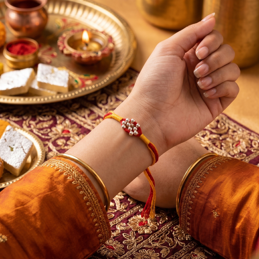 925 Silver Beaded Floral Rakhi