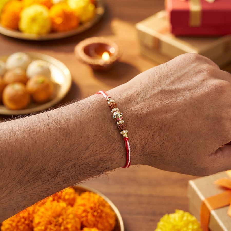 Rose Crystal Rudraksha Rakhi
