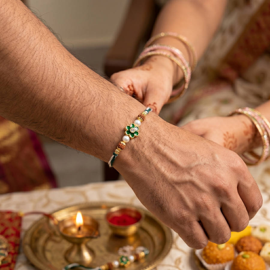 Emerald Blossom Rudraksha Rakhi