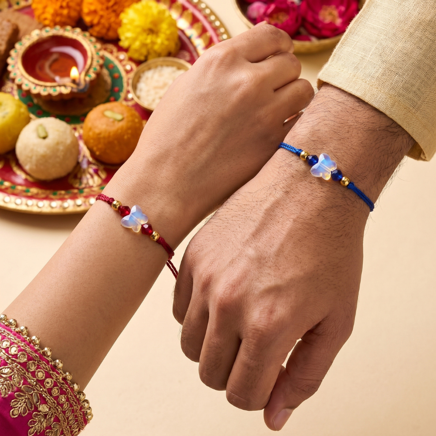 Red - Blue Blossom Rakhi Set of 2