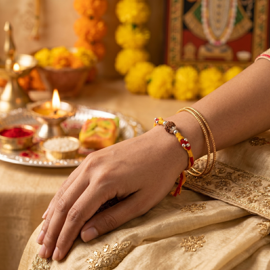 Sacred Rudraksha Silver Bead Rakhi