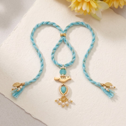 Aqua Bird Charm Designer Lumba Rakhi