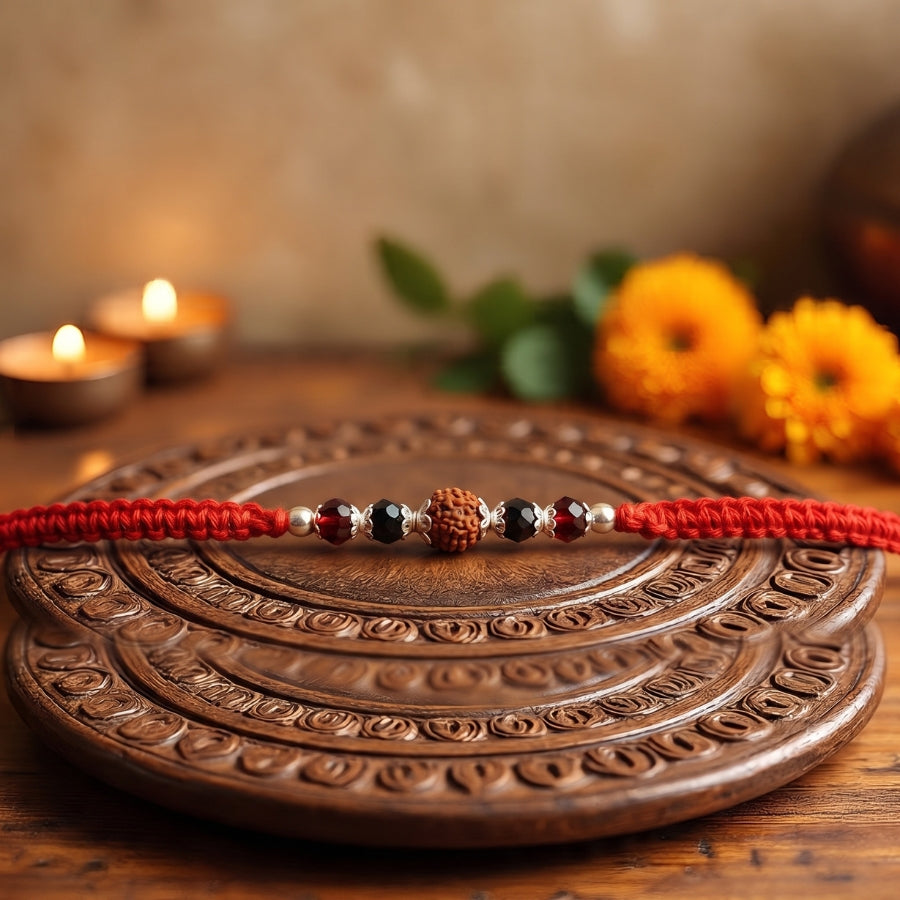 Crimson Crystal Rudraksha Rakhi