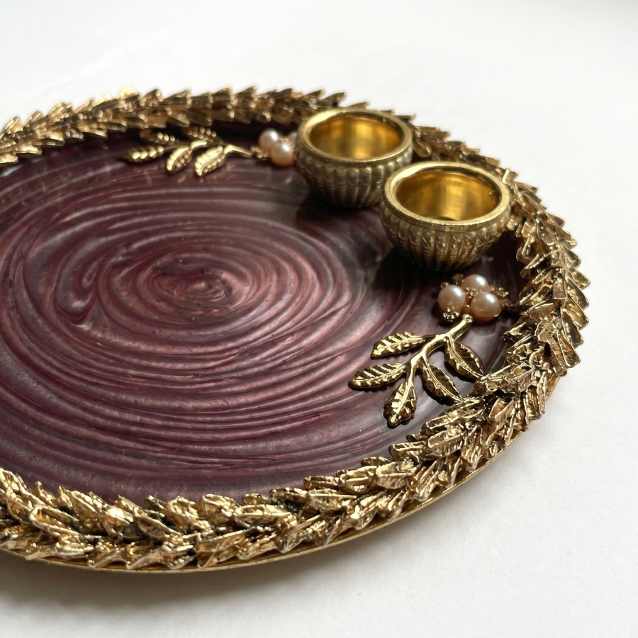 Royal Plum Marble Resin Pooja Thali