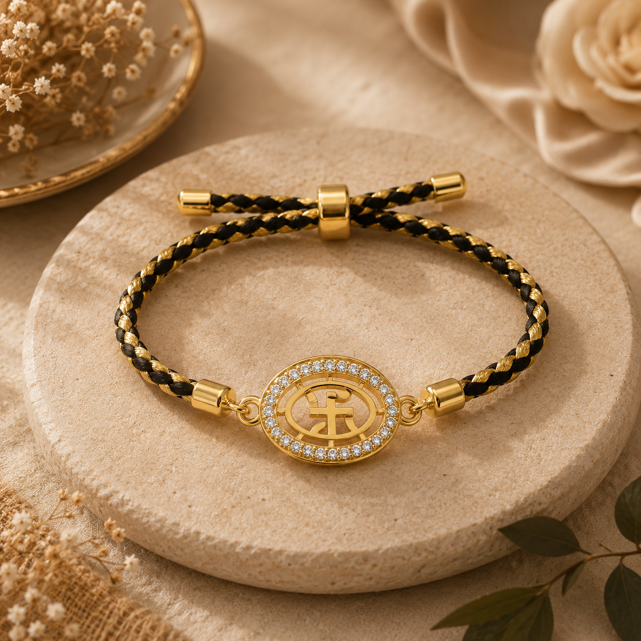 Swastik Halo Bracelet Rakhi Black Gold