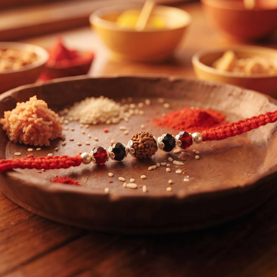 Crimson Crystal Rudraksha Rakhi