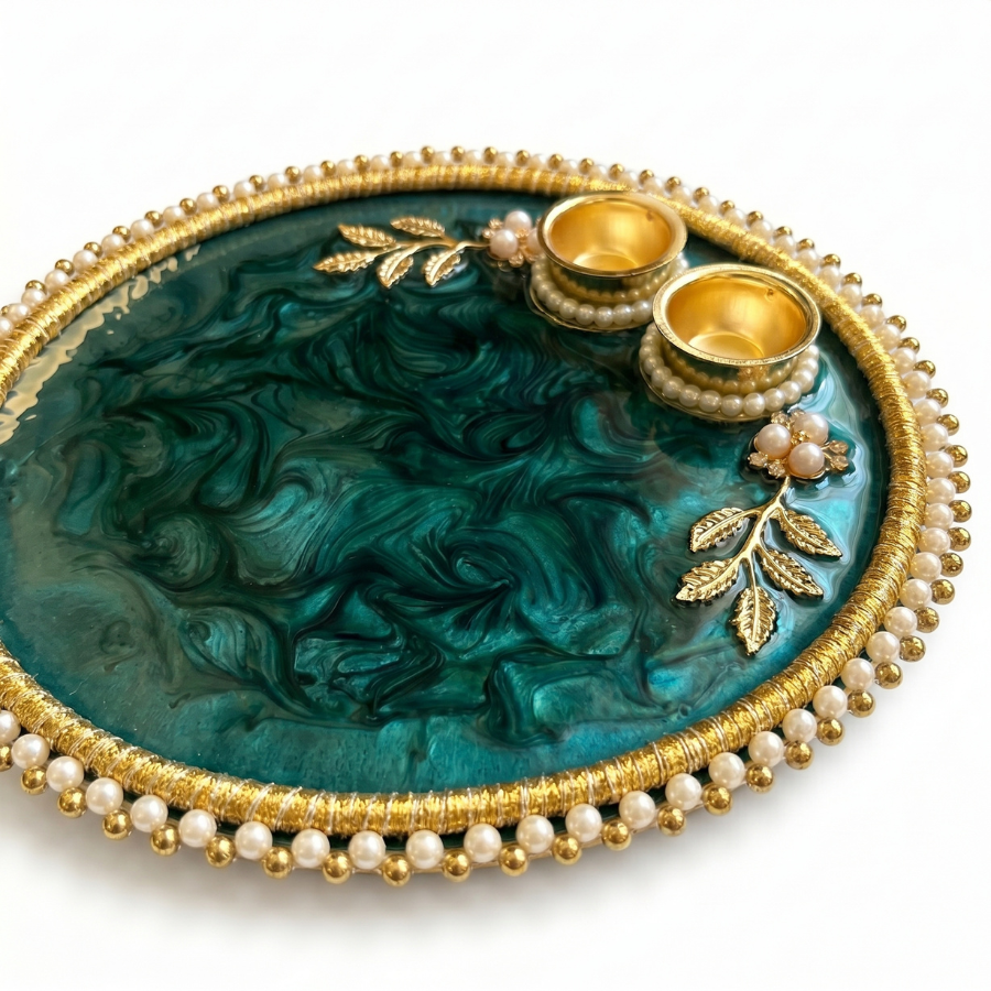 Emerald Marble Resin Pooja Thali