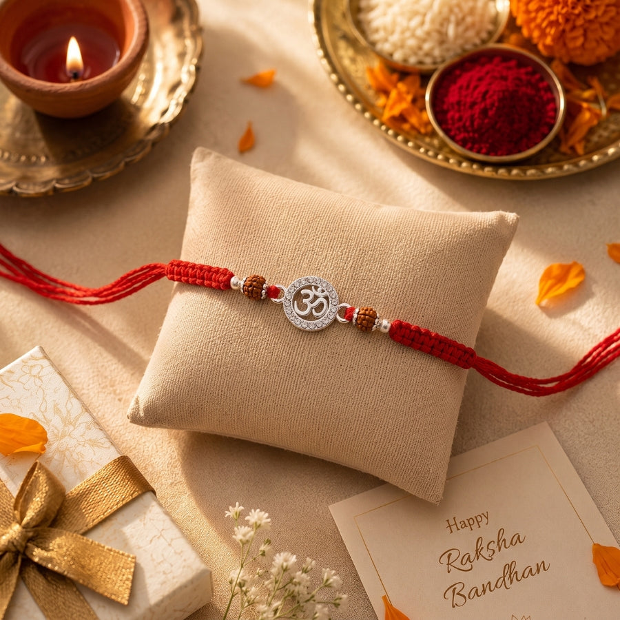925 Silver Om Aura Rudraksha Rakhi