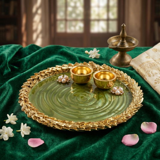 Olive Jade Swirl Resin Pooja Thali