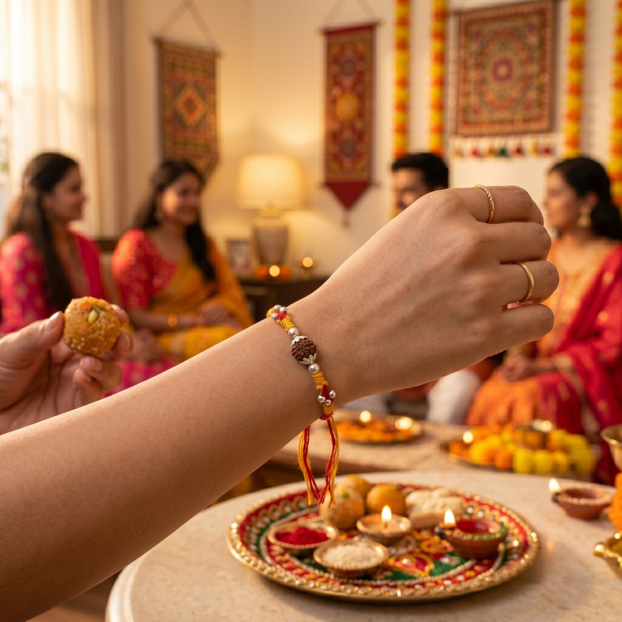 Sacred Rudraksha Silver Bead Rakhi