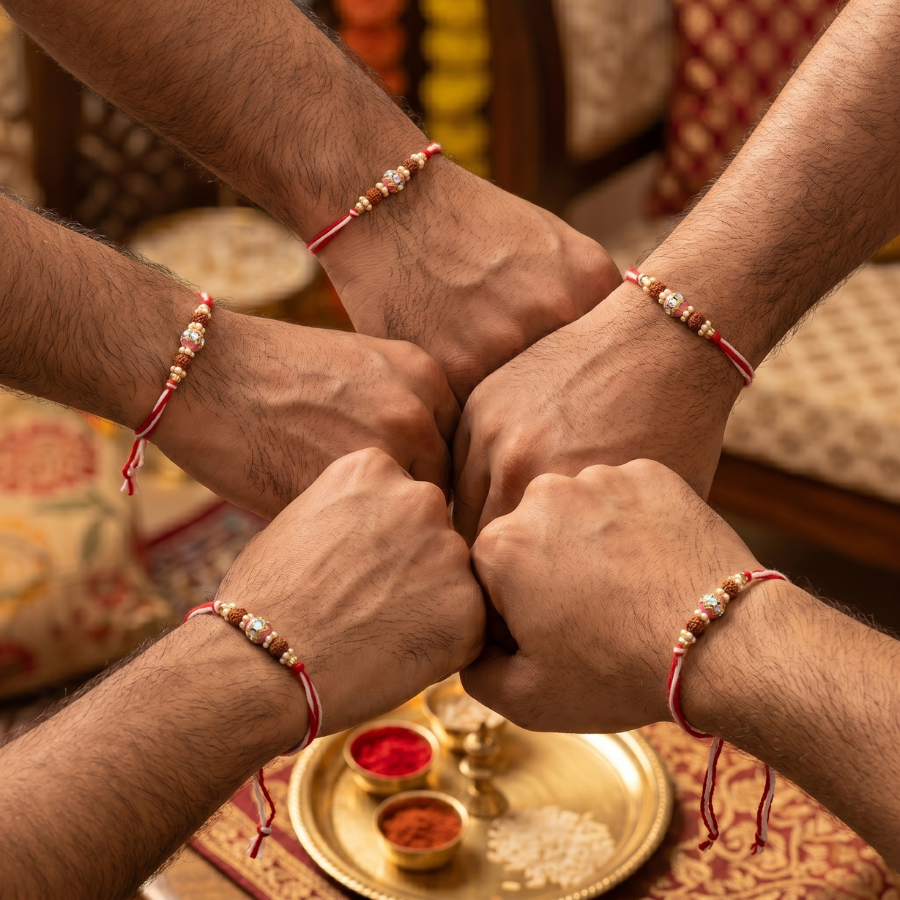 Crystal Rudraksha Rakhi Combo (Set of 5)