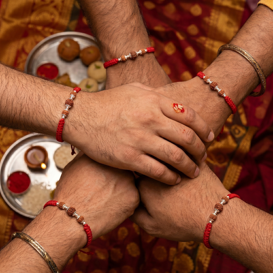 Triple Rudraksha Rakhi Combo (Set of 5)