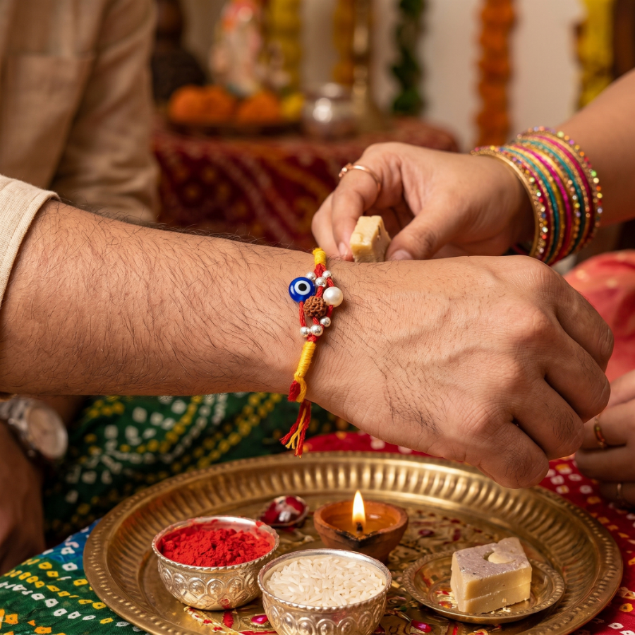Blue Crystal Rudraksha Rakhi