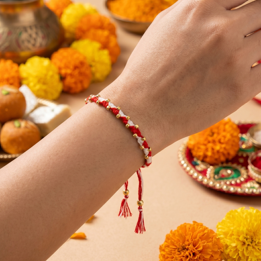 Golden Bead Harmony Rakhi