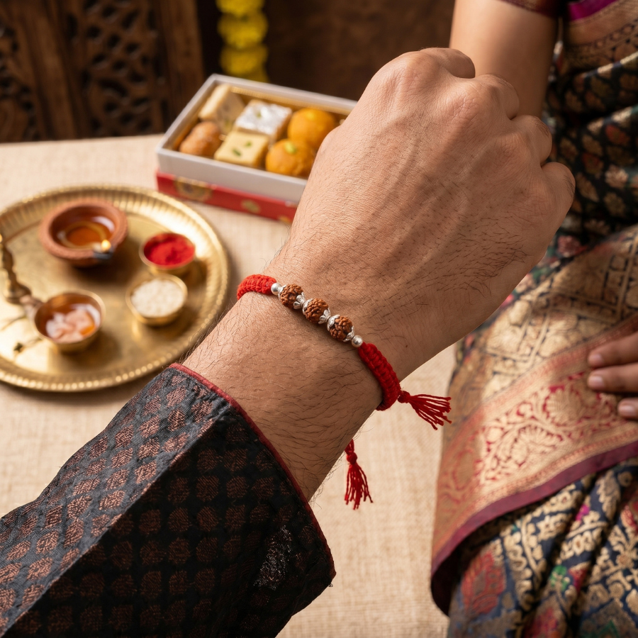 Triple Rudraksha Sacred Rakhi