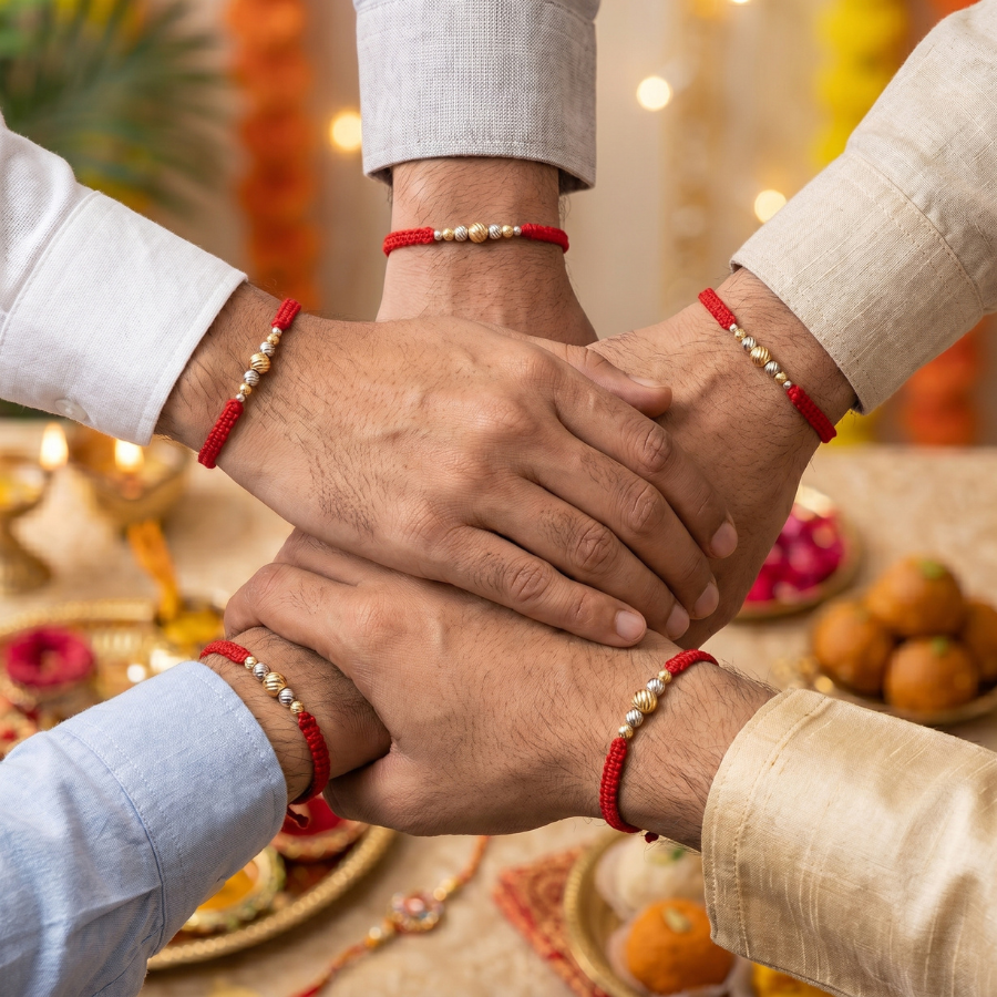 Golden Silver Bead Rakhi Combo (Set of 5)