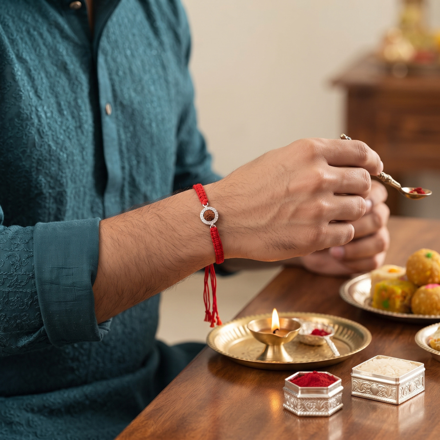 925 Silver Rudraksha Halo Rakhi