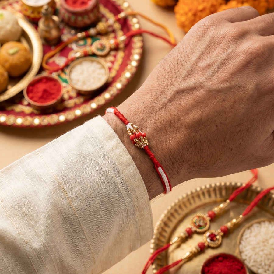 Traditional Red Bead Rakhi