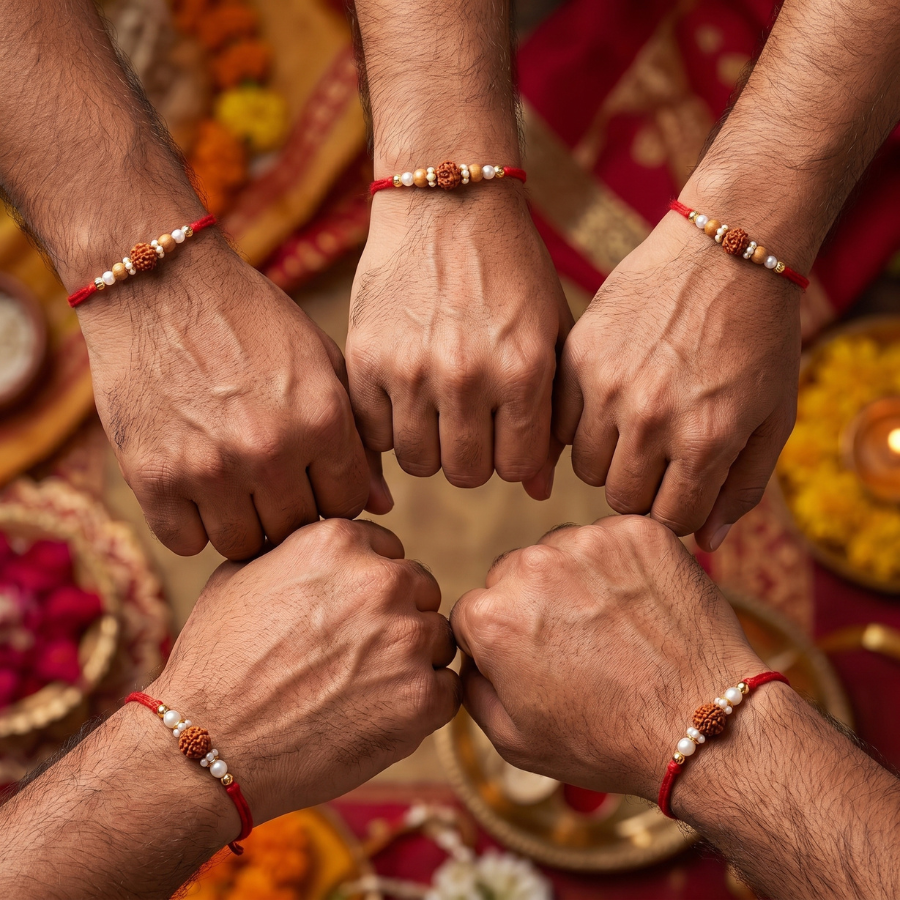 Sandalwood Rudraksha Pearl Rakhi Combo (Set of 5)