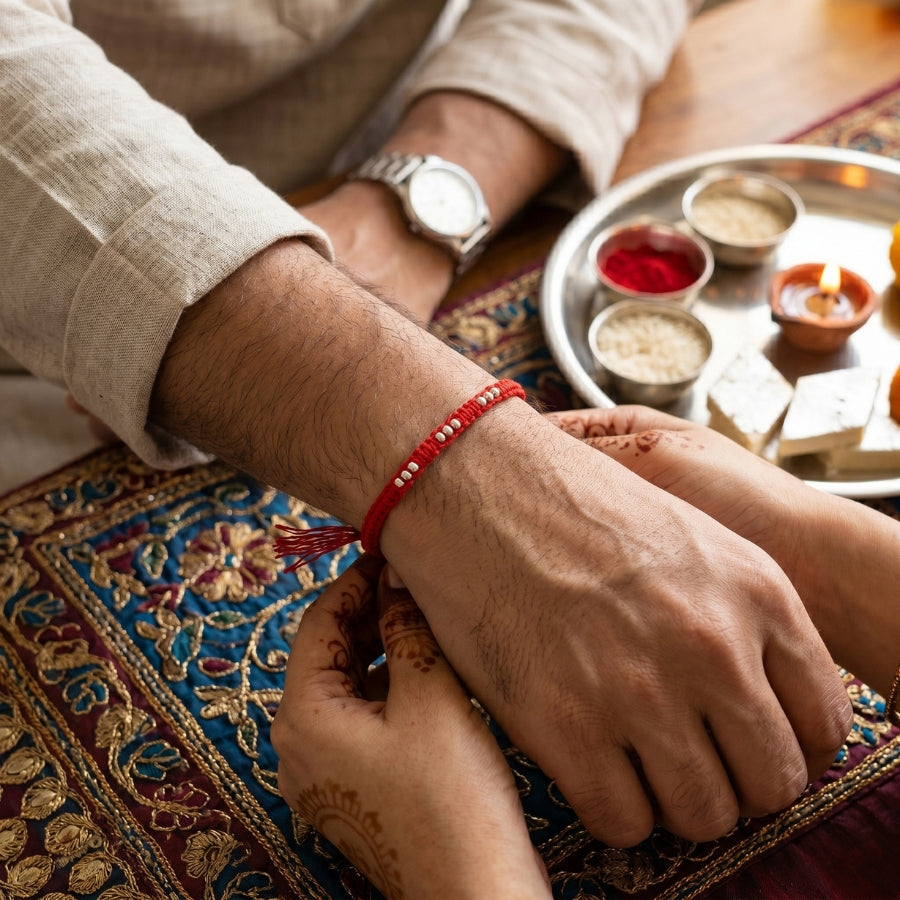 Silver Bead Thread Rakhi