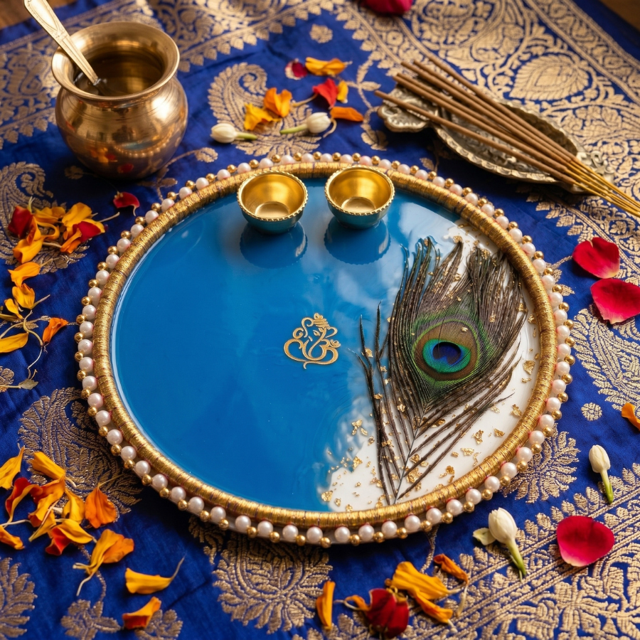 Royal Peacock Resin Pooja Thali