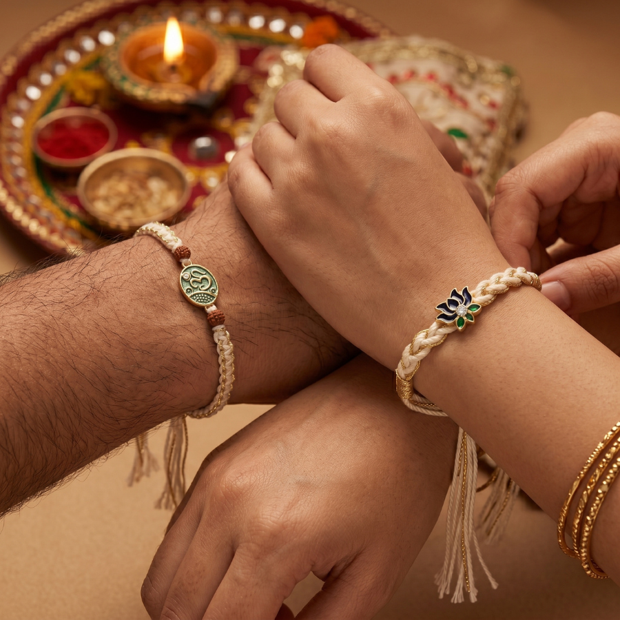 Divine Lotus & Om Rakhi Combo Set of 2