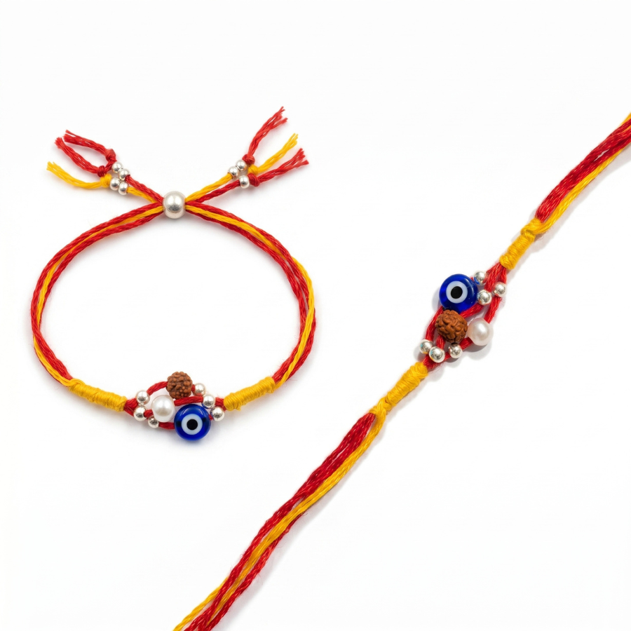 Evil Eye Rudraksha Rakhi Combo Set of 2