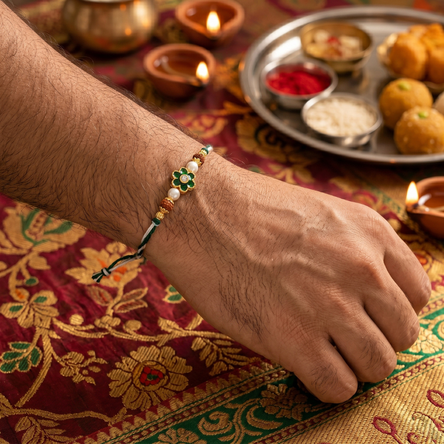 Emerald Blossom Rudraksha Rakhi