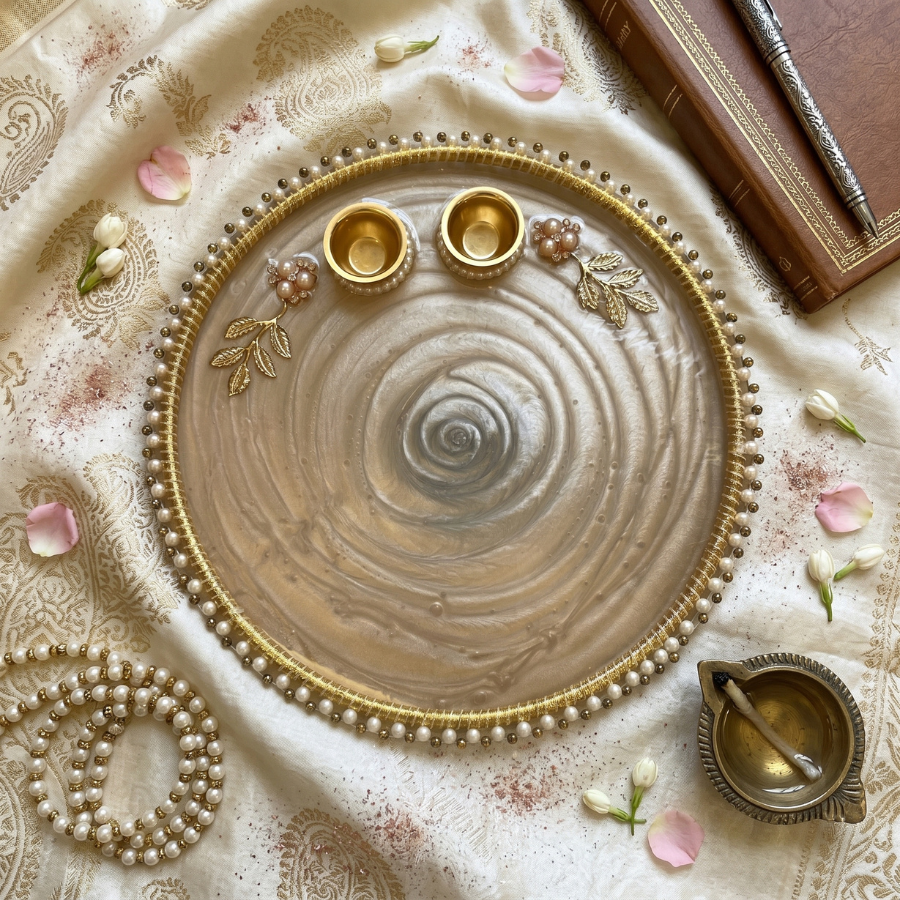 Champagne Swirl Resin Pooja Thali