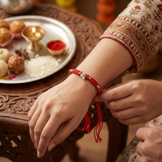 Rudraksha Silver Flower Rakhi
