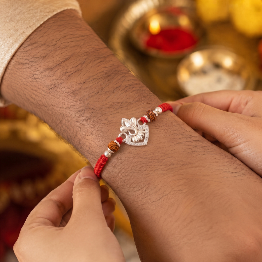 925 Silver Shree Ganesh Rudraksha Rakhi