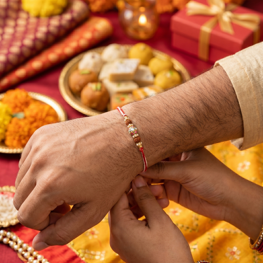 Rose Crystal Rudraksha Rakhi
