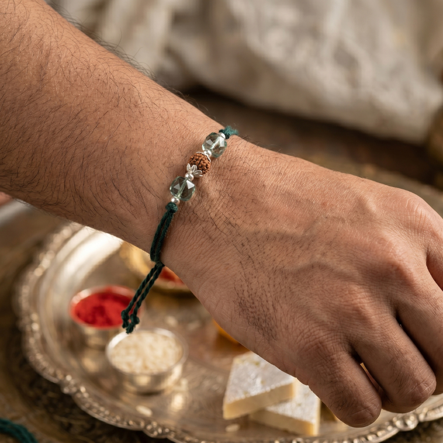 Green Crystal Rudraksha Rakhi