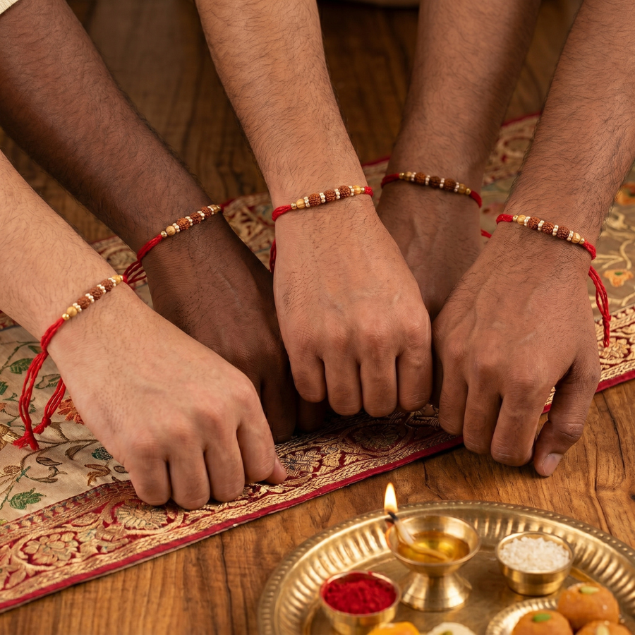 Sacred Rudraksha Pearl Rakhi Combo (Set of 5)