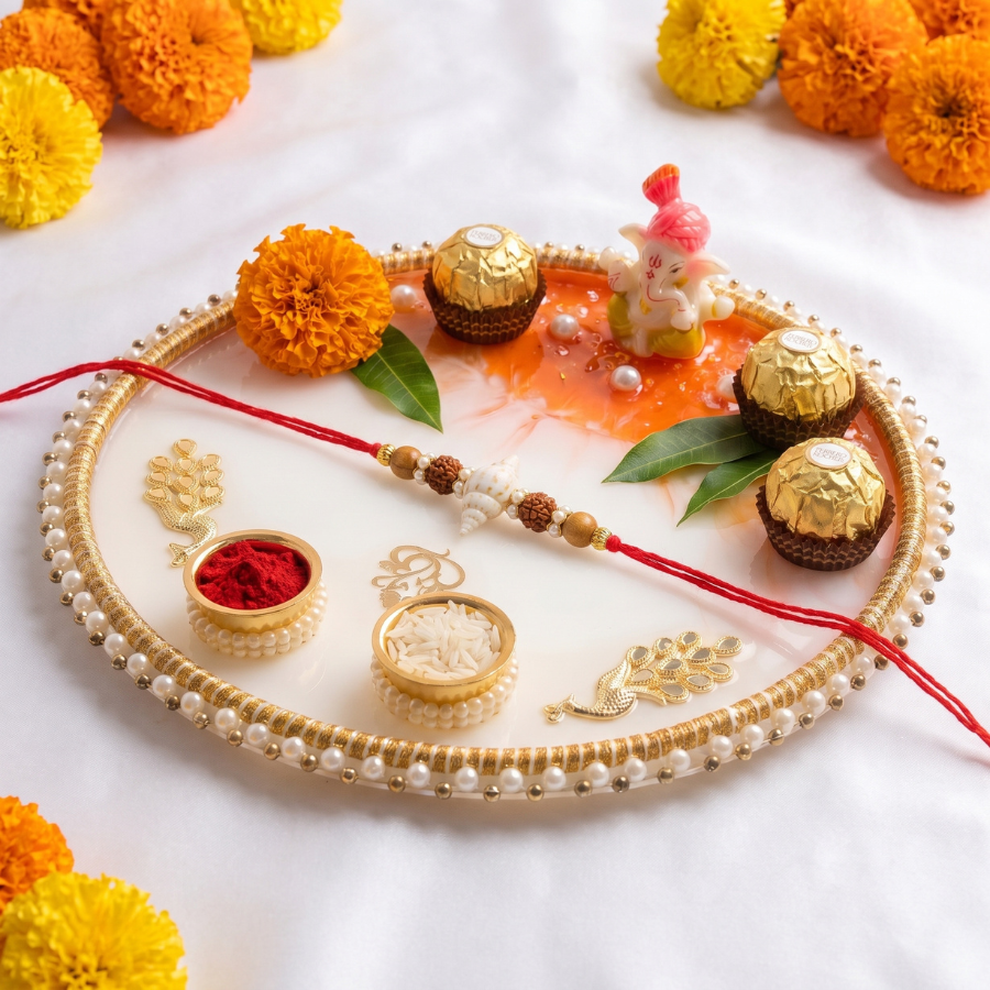 Sunset Ganesha Resin Pooja Thali