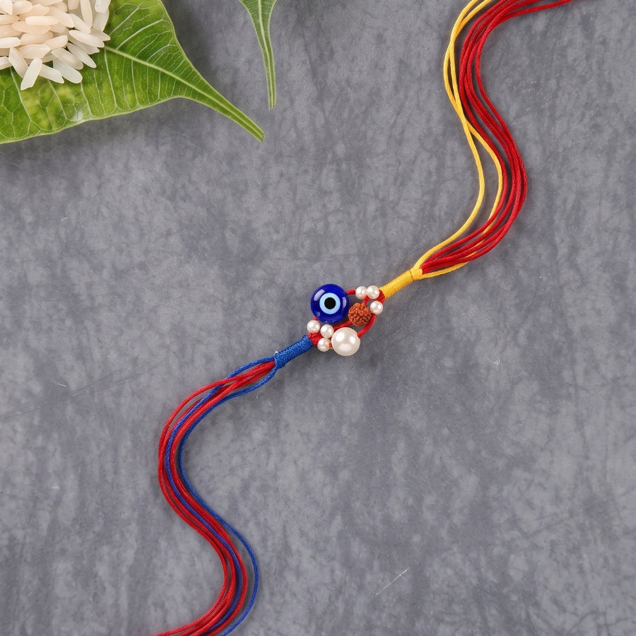 925 Silver Evil Eye Pearl & Rudraksha Rakhi
