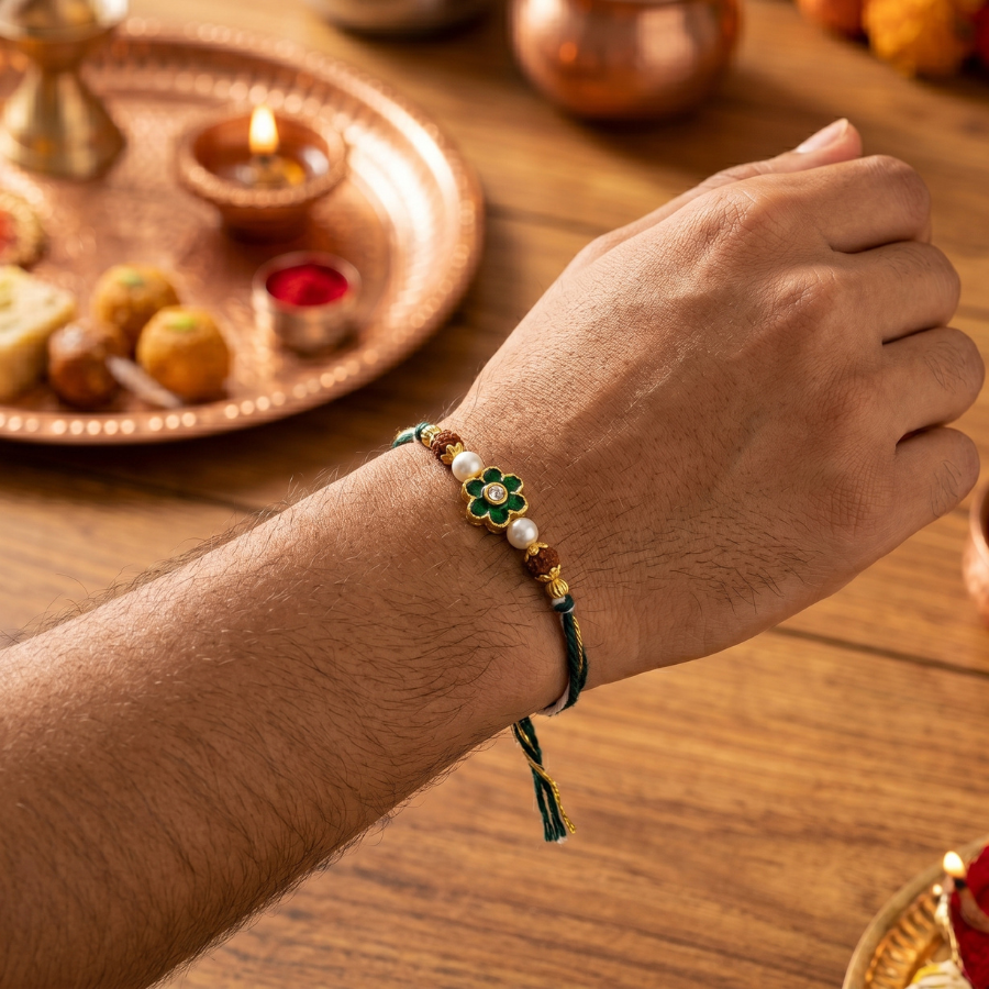 Emerald Blossom Rudraksha Rakhi