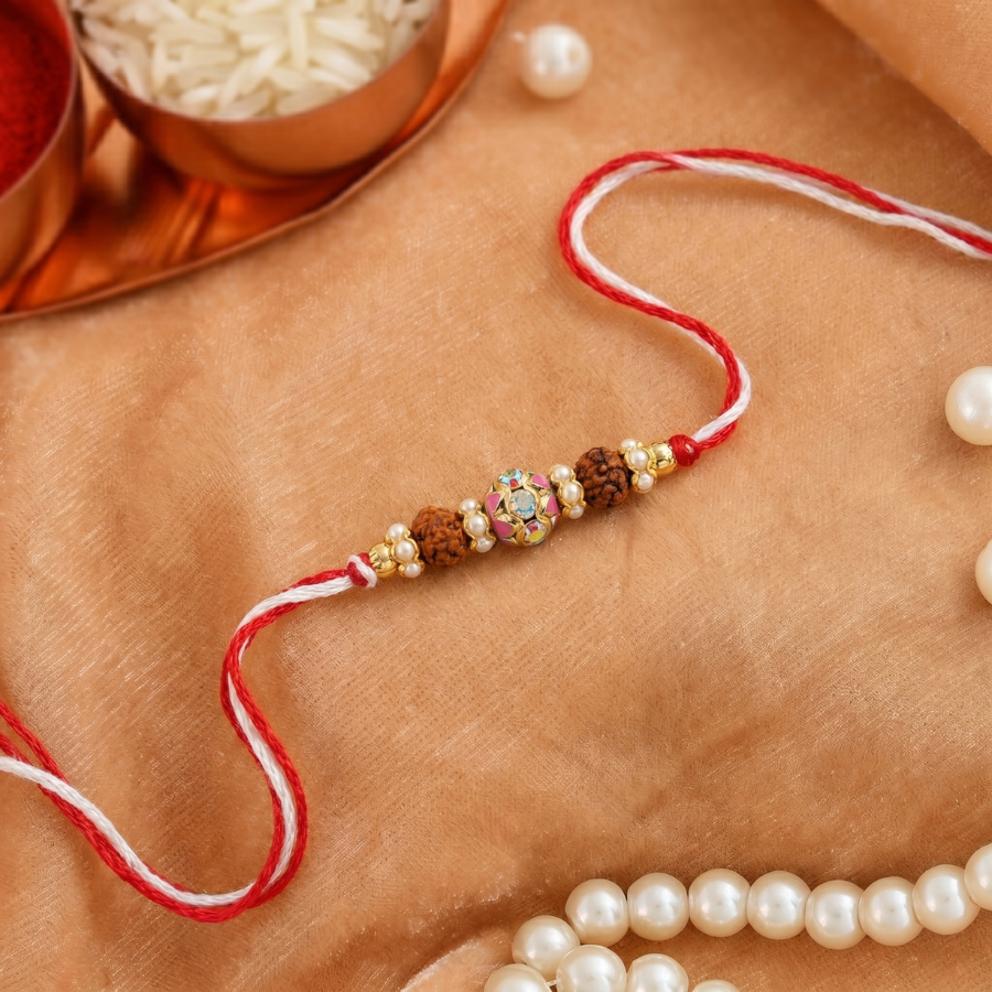 Rose Crystal Rudraksha Rakhi
